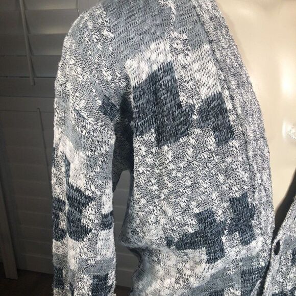 Vtg 90s Men's Michael Gerald Cardigan Acrylic Sweater M Gray White Blue Grandpa - Picture 12 of 12